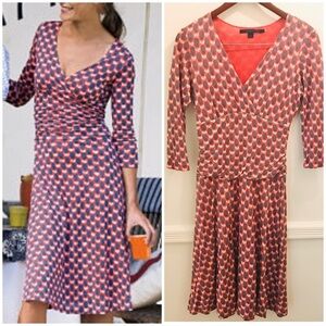 Boden Jersey Dress 10 pink white floral mod v-neck